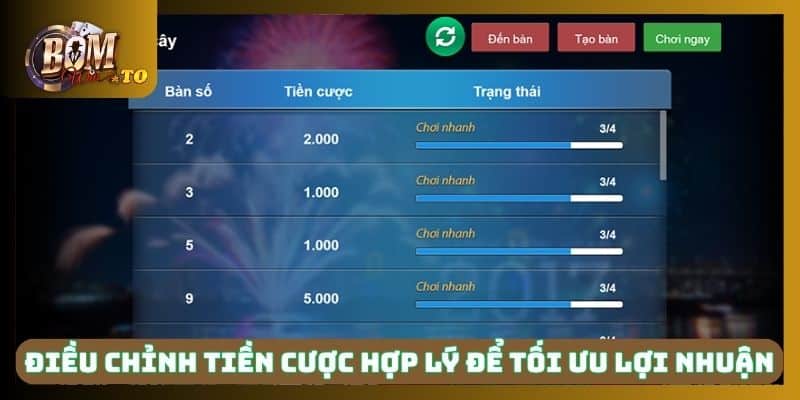 Điều chỉnh tiền cược hợp lý để tối ưu lợi nhuận