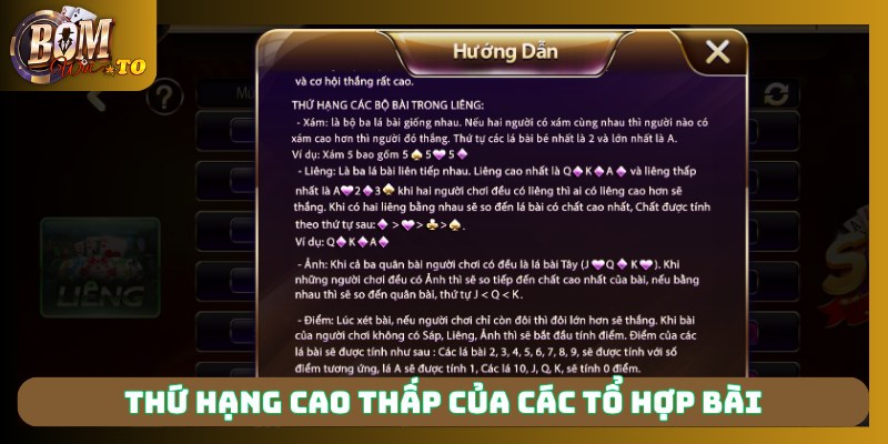 Thứ hạng cao thấp của các tổ hợp bài 
