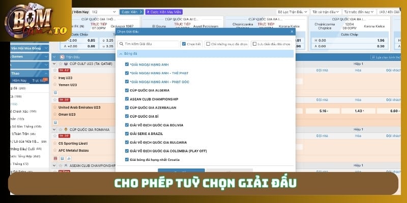Cho phép tùy chọn giải đấu