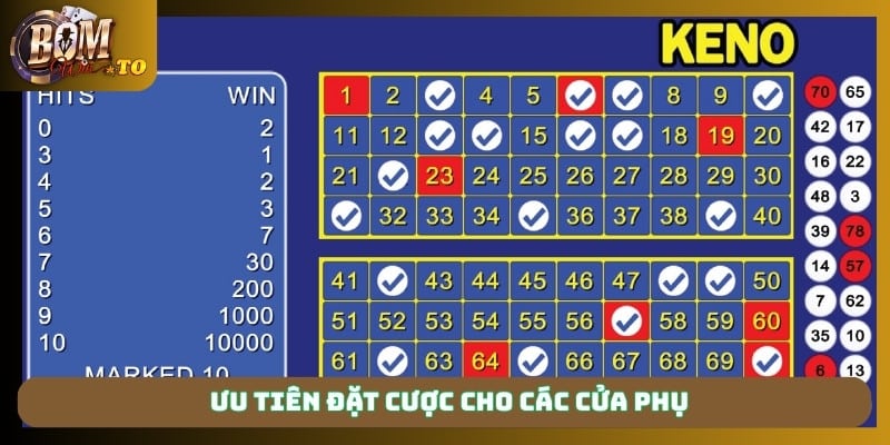 Ưu tiên đặt cược cho các cửa phụ